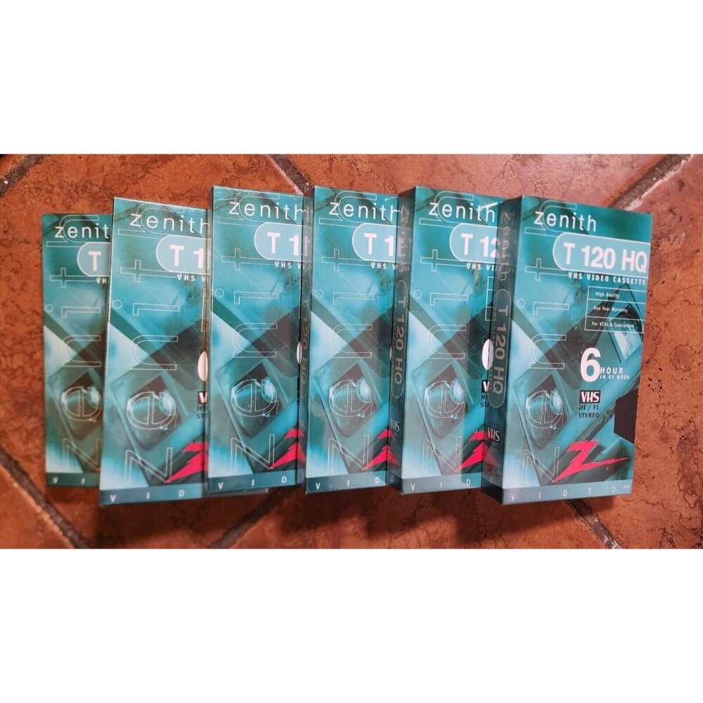 Lot of 6 Zenith T 120 HQ Blank VHS Video Cassettes 6 Hour NEW Factory Sealed‎ - Picture 2 of 3
